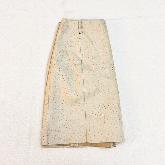 Worth Cream Leather Pencil Mini Skirt Front Zippered Pockets Textured Size 6 - Picture 4 of 4